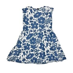 MARIMEKKO x UNIQLO Girls 100% Cotton Chambray Blue/White Floral Dress Size 11-12